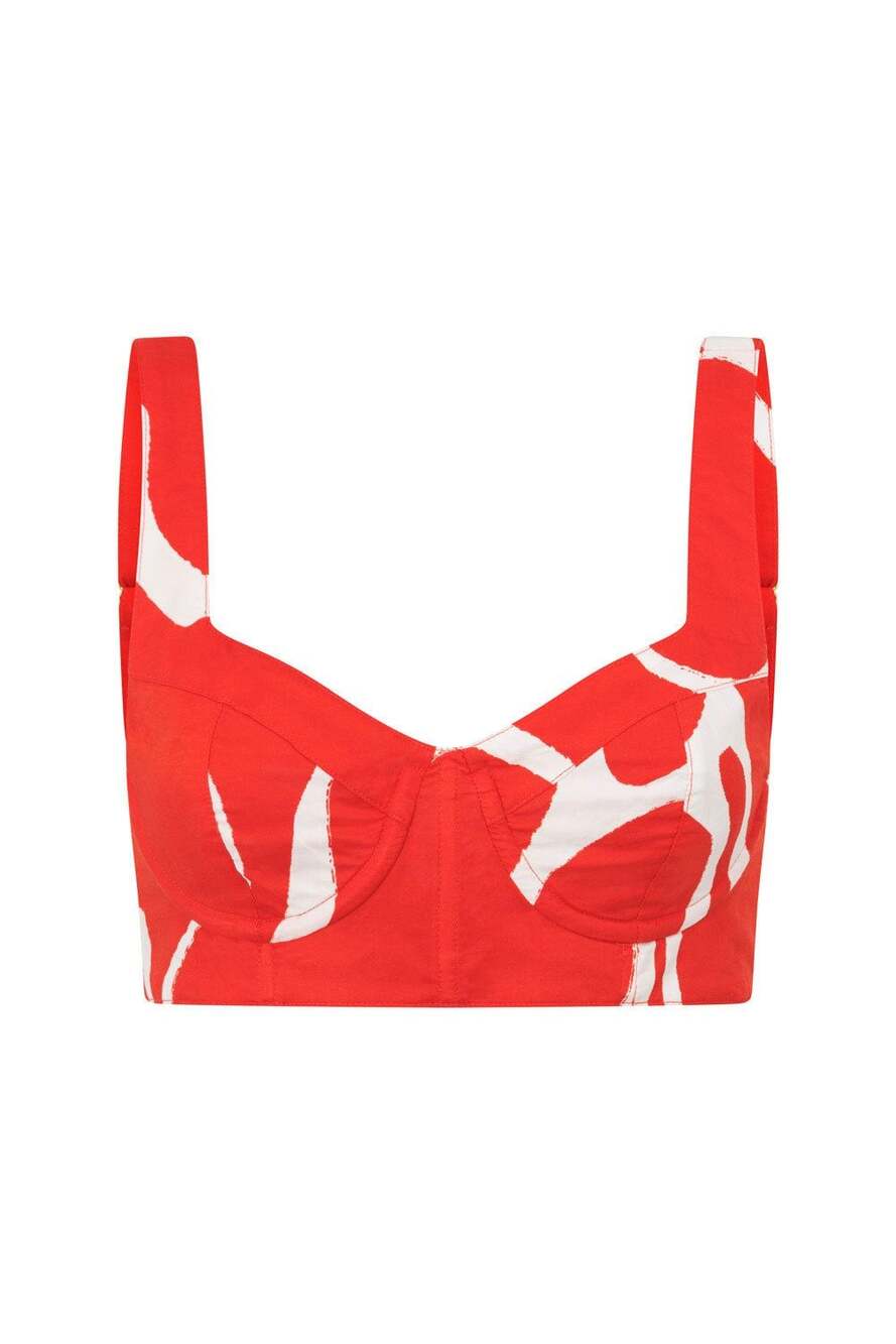 Sabo Skirt Dien Top in Evoke Red, Cropped Bustier Style